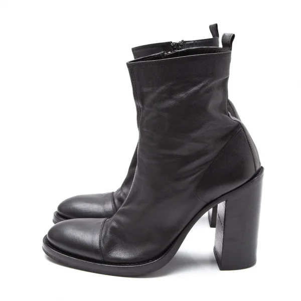 アンドゥムルメステールANN DEMEULEMEESTER レザーチャンキーヒールショートブーツ 黒39(24.5位) K-113561_005