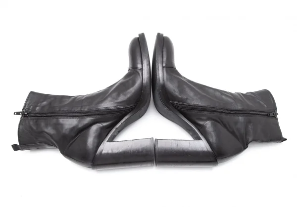 アンドゥムルメステールANN DEMEULEMEESTER レザーチャンキーヒールショートブーツ 黒39(24.5位) K-113561_008