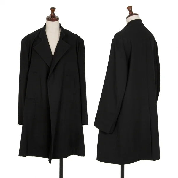 ワイズY's ウールスタンドカラーボタンレスロングジャケット 黒3 K-113574_001