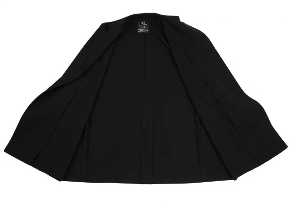 ワイズY's ウールスタンドカラーボタンレスロングジャケット 黒3 K-113574_013