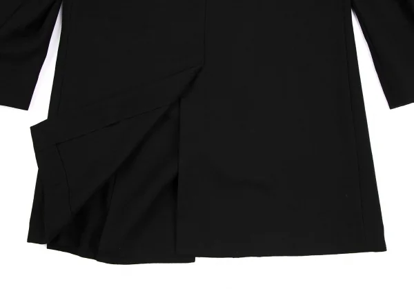 ワイズY's ウールスタンドカラーボタンレスロングジャケット 黒3 K-113574_017