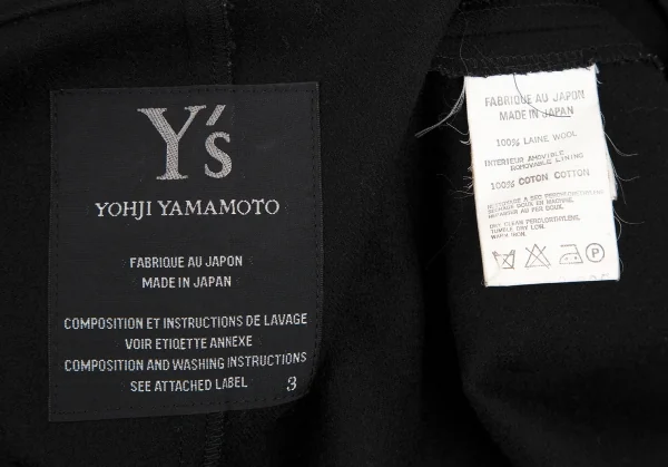 ワイズY's ウールスタンドカラーボタンレスロングジャケット 黒3 K-113574_019