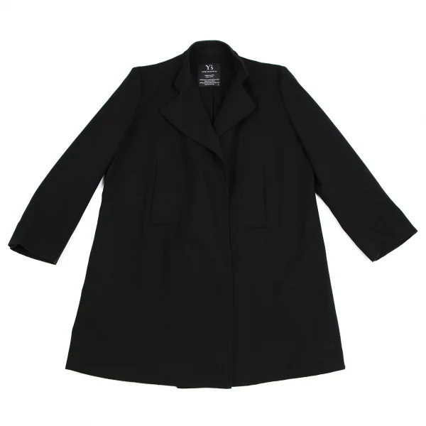 ワイズY's ウールスタンドカラーボタンレスロングジャケット 黒3 K-113574_002