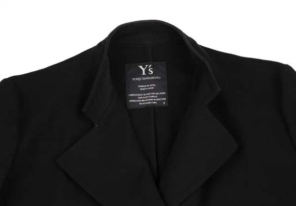 ワイズY's ウールスタンドカラーボタンレスロングジャケット 黒3 K-113574_003