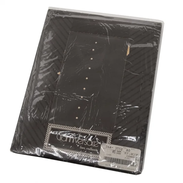 新品!ジャンニヴェルサーチGIANNI VERSACE パールラインストッキング 黒S~M K-113598_001