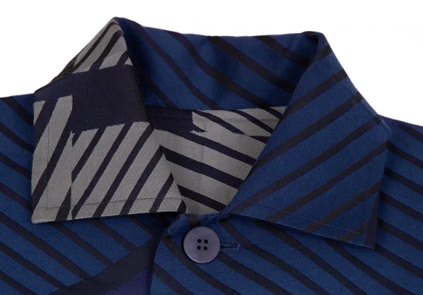 イッセイミヤケ アイム メンISSEY MIYAKE IM MEN STEP バイアスストライプカットジャガードパッカブルコート 青M位 K-113631_004