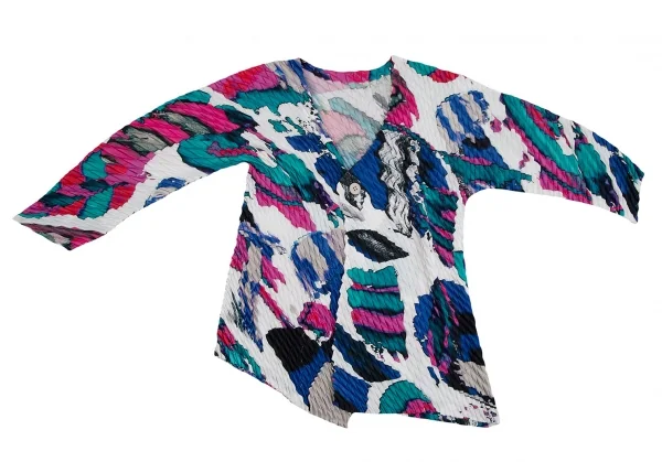 イッセイミヤケISSEY MIYAKE グラフィックプリントプリーツカーディガン 白青緑他M位 K-113638_002
