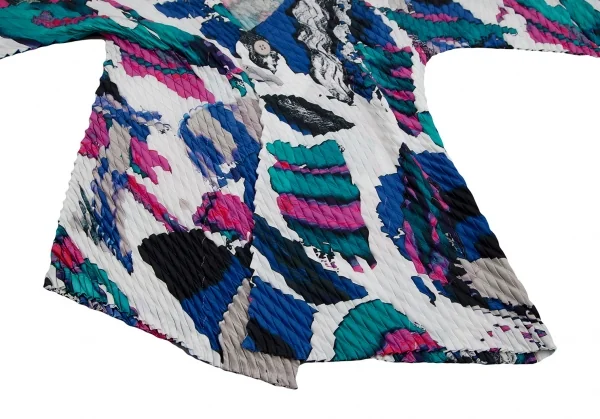 イッセイミヤケISSEY MIYAKE グラフィックプリントプリーツカーディガン 白青緑他M位 K-113638_007