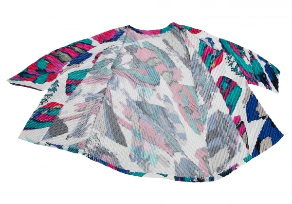 イッセイミヤケISSEY MIYAKE グラフィックプリントプリーツカーディガン 白青緑他M位 K-113638_008