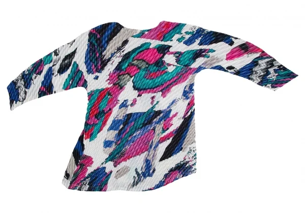イッセイミヤケISSEY MIYAKE グラフィックプリントプリーツカーディガン 白青緑他M位 K-113638_009