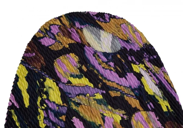 イッセイミヤケISSEY MIYAKE グラフィックプリントオーバルシルエットプリーツワンピース 黒マルチM位 K-113640_003