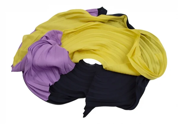 イッセイミヤケISSEY MIYAKE LINK RINGS トリカラーリングプリーツトップス 紺黄水色2 K-113646_008