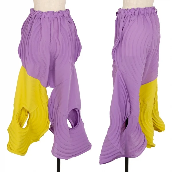 イッセイミヤケISSEY MIYAKE LINK RINGS バイカラーリングプリーツパンツ パープル黄2 K-113649_001