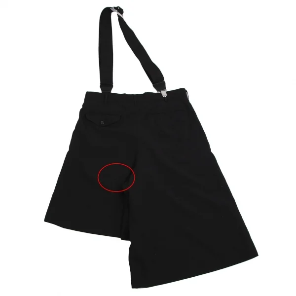 コムデギャルソン オムプリュスCOMME des GARCONS HOMME PLUS ウールワンショルダーアシンメトリーハーフパンツ 黒XS K-113658_012