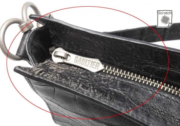 ジャンポールゴルチエJean Paul GAULTIER クロコ型押しレザーショルダーバッグ 黒 K-113683_016