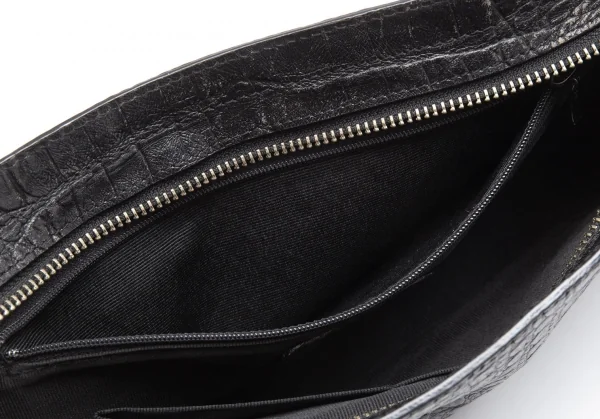 ジャンポールゴルチエJean Paul GAULTIER クロコ型押しレザーショルダーバッグ 黒 K-113683_019
