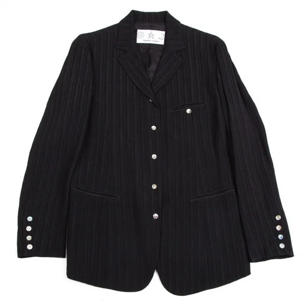 ツモリチサトTSUMORI CHISATO シャドーリップルストライプジャケット 黒M K-113689_002
