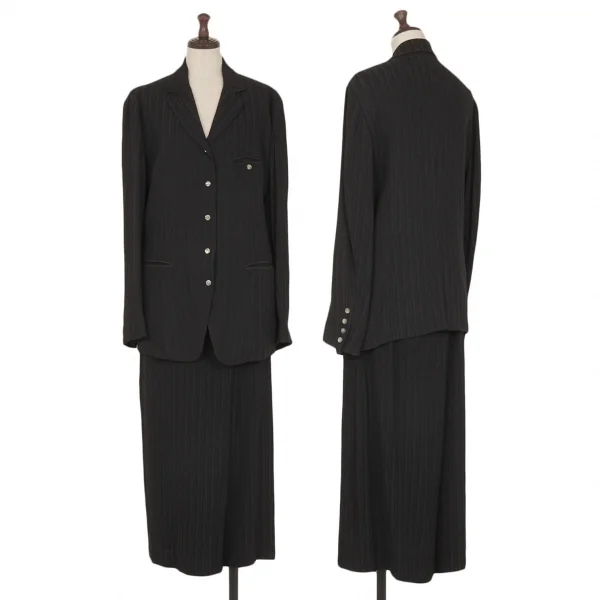 ツモリチサトTSUMORI CHISATO シャドーリップルストライプハーフラップワイドパンツ 黒M K-113690_013