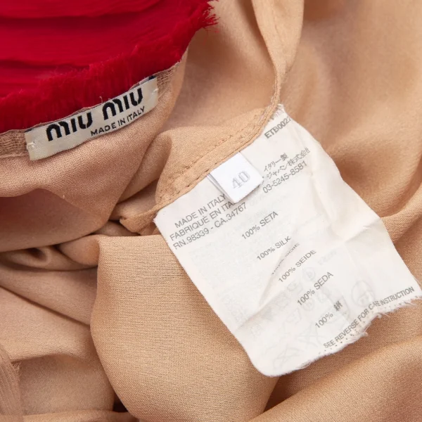 ミュウミュウMIU MIU シルククレーププリーツキャミソール 赤40 K-113745_012