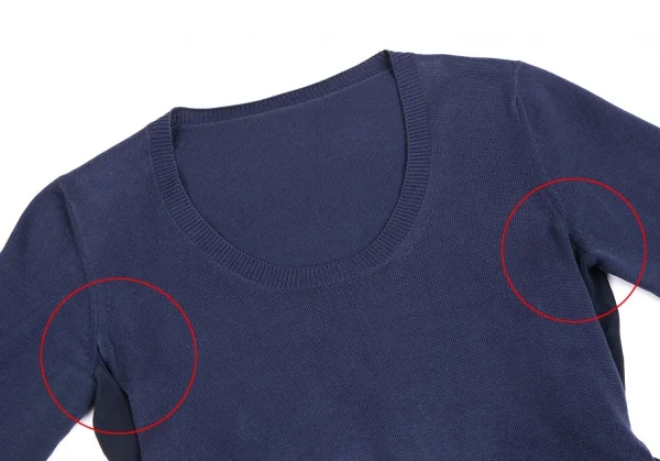 プラダPRADA サイドギャザーシルク切替コットンニット 紺36 K-113746_003