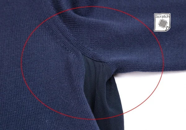 プラダPRADA サイドギャザーシルク切替コットンニット 紺36 K-113746_005