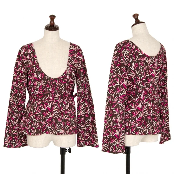 MARNI Gather Waist Botanical Print Tops Brown,Pink 40 K-113747_001