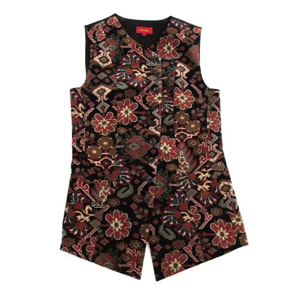 ケンゾーKENZO フラワープリントベロアロングベスト 黒マルチ2 K-113764_002