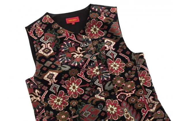 ケンゾーKENZO フラワープリントベロアロングベスト 黒マルチ2 K-113764_003