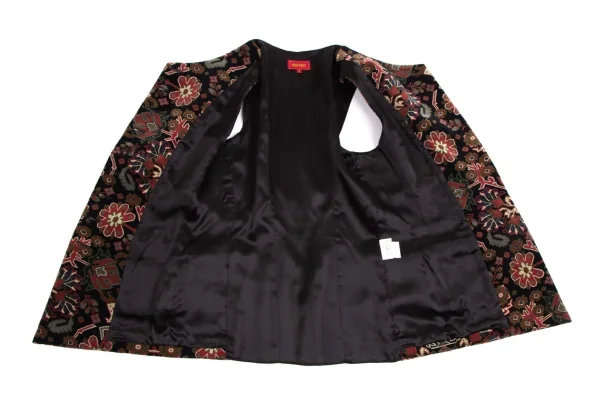 ケンゾーKENZO フラワープリントベロアロングベスト 黒マルチ2 K-113764_009