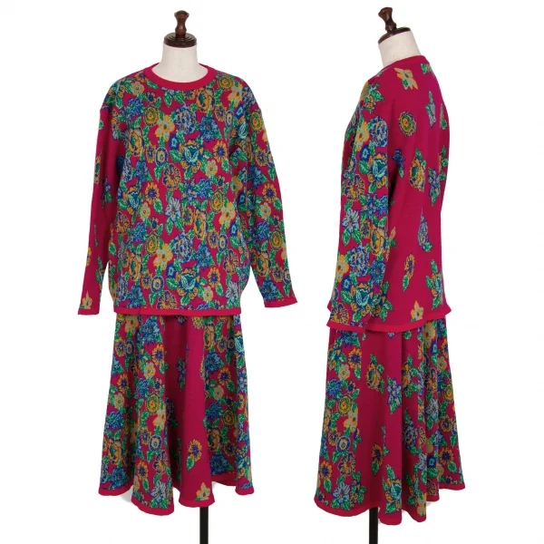 ケンゾーKENZO サイケデリックフラワージャガードニットセーター ピンクマルチM K-113765_011