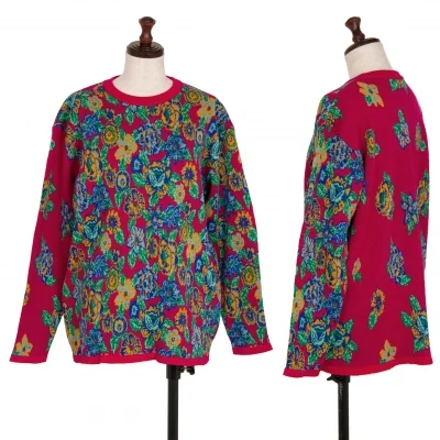 ケンゾーKENZO サイケデリックフラワージャガードニットセーター ピンクマルチ