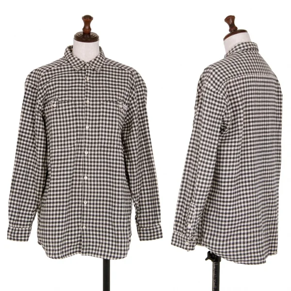 マドモアゼルノンノンMademoiselle NON NON コットンギンガムチェックネルシャツ 黒アイボリーL位 K-113778_001