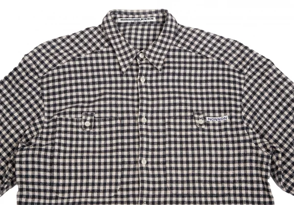 マドモアゼルノンノンMademoiselle NON NON コットンギンガムチェックネルシャツ 黒アイボリーL位 K-113778_003