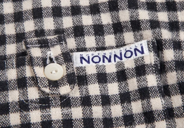 マドモアゼルノンノンMademoiselle NON NON コットンギンガムチェックネルシャツ 黒アイボリーL位 K-113778_008
