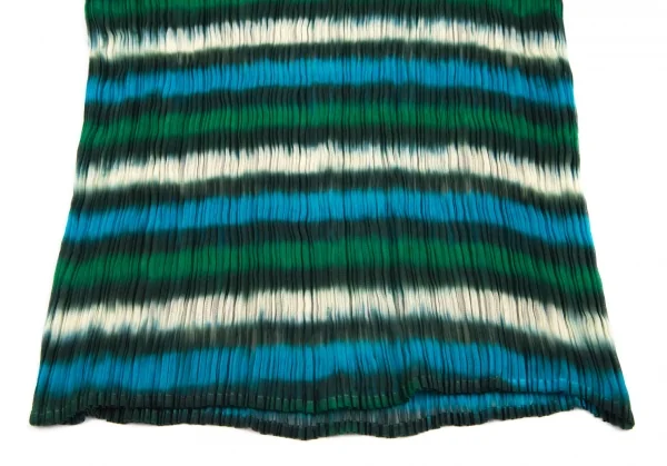 イッセイミヤケISSEY MIYAKE ぼかしボーダープリーツTシャツ 緑水色M位 K-113786_006