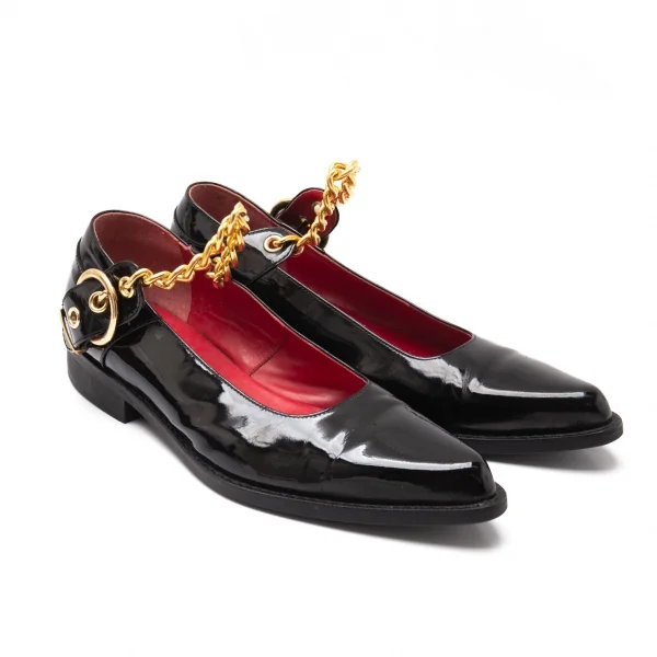 コムデギャルソンCOMME des GARCONS チェーンストラップベルトパテントレザーポインテッドトゥシューズ 黒24.5 K-113799_001