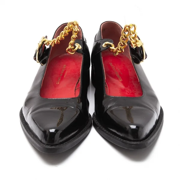 コムデギャルソンCOMME des GARCONS チェーンストラップベルトパテントレザーポインテッドトゥシューズ 黒24.5 K-113799_002