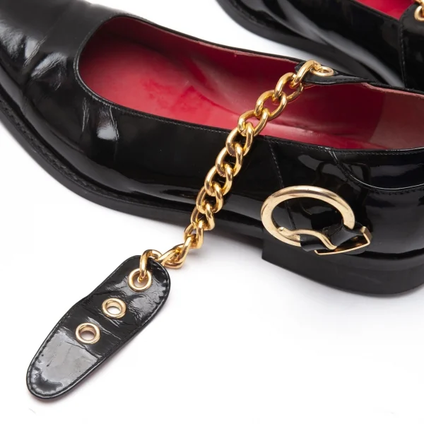 コムデギャルソンCOMME des GARCONS チェーンストラップベルトパテントレザーポインテッドトゥシューズ 黒24.5 K-113799_007