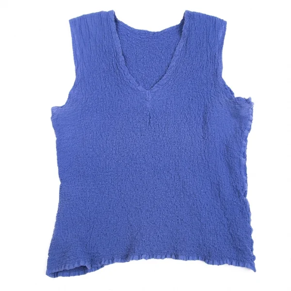 イッセイミヤケ ミーISSEY MIYAKE me カリフラワーVネックタンクトップ 青F K-113808_002