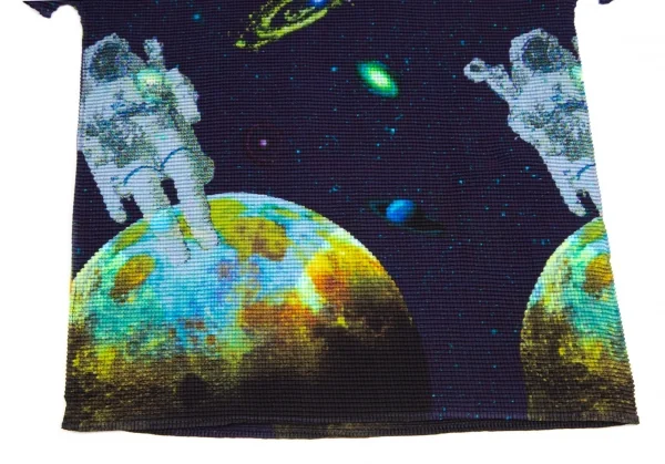 イッセイミヤケ ミーISSEY MIYAKE me 宇宙飛行士プラネットプリントストレッチプリーツハイネックTシャツ 紺F K-113809_006
