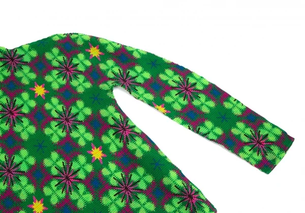 イッセイミヤケ ミーISSEY MIYAKE me クローバープリントストレッチプリーツハイネックカットソー 緑紫F K-113812_004