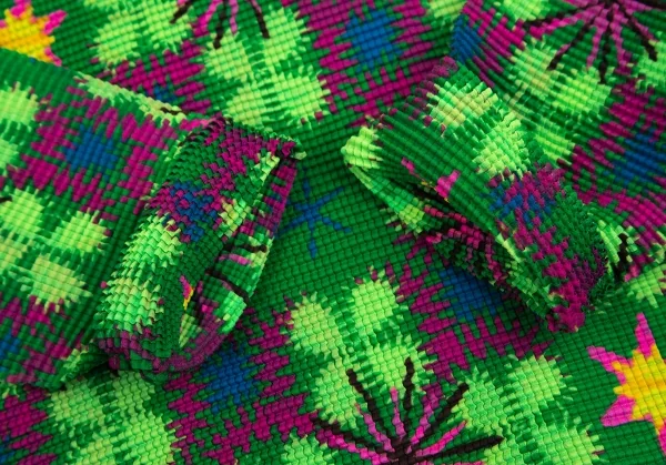 イッセイミヤケ ミーISSEY MIYAKE me クローバープリントストレッチプリーツハイネックカットソー 緑紫F K-113812_007