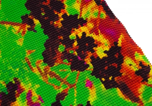 イッセイミヤケ ミーISSEY MIYAKE me グラフィックプリントストレッチプリーツハイネックカットソー 黄緑マルチF K-113813_008