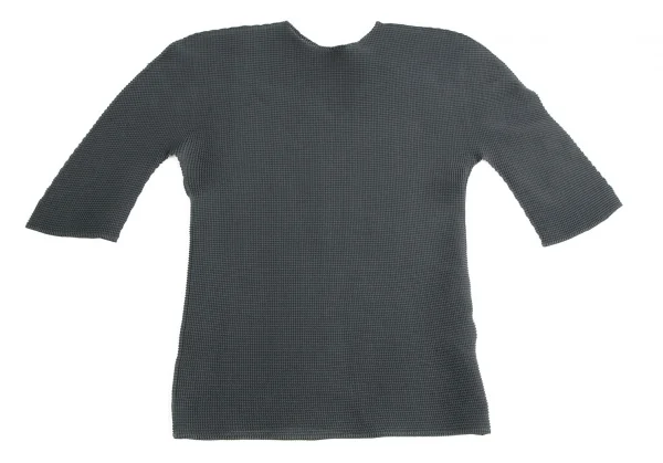 イッセイミヤケ ミーISSEY MIYAKE me ストレッチプリーツ5分袖カットソー チャコールF K-113814_002