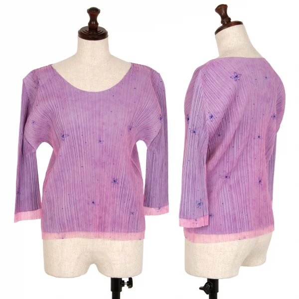 プリーツプリーズPLEATS PLEASE フラワーチュールレイヤード七分袖カットソー 紫青3 K-113841_001