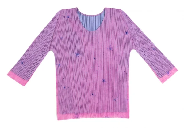 プリーツプリーズPLEATS PLEASE フラワーチュールレイヤード七分袖カットソー 紫青3 K-113841_002