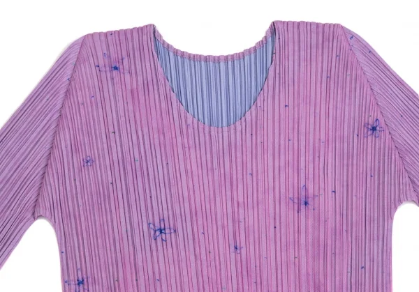 プリーツプリーズPLEATS PLEASE フラワーチュールレイヤード七分袖カットソー 紫青3 K-113841_003