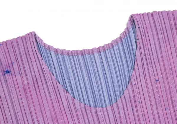 プリーツプリーズPLEATS PLEASE フラワーチュールレイヤード七分袖カットソー 紫青3 K-113841_004