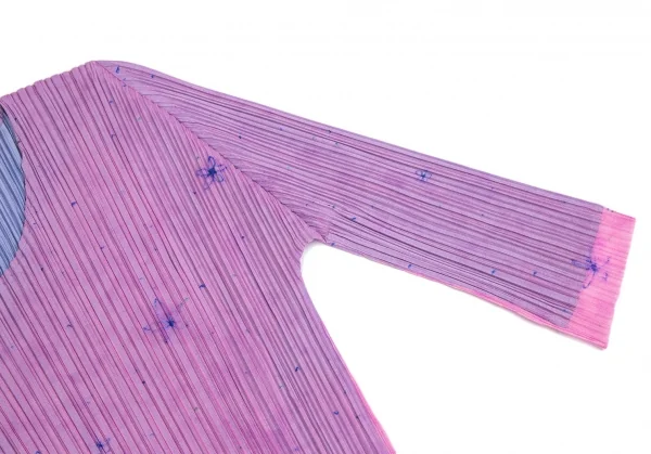 プリーツプリーズPLEATS PLEASE フラワーチュールレイヤード七分袖カットソー 紫青3 K-113841_005