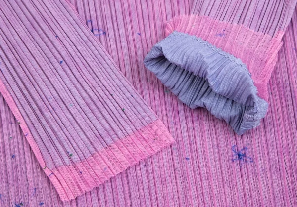 プリーツプリーズPLEATS PLEASE フラワーチュールレイヤード七分袖カットソー 紫青3 K-113841_006